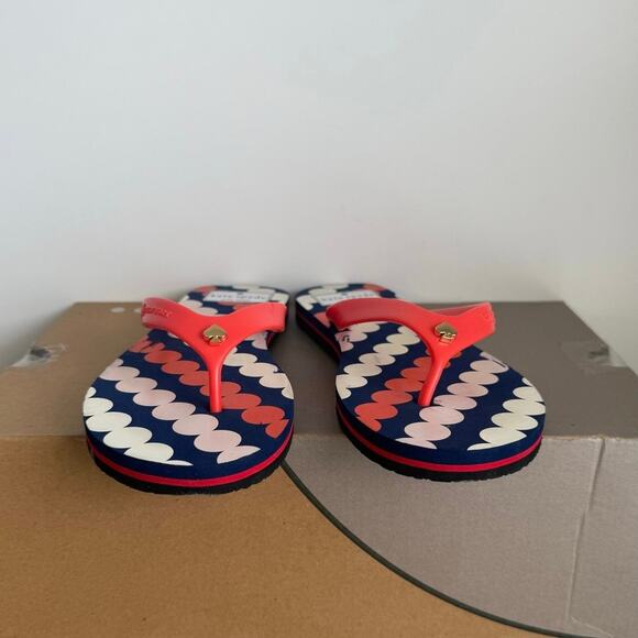 KATE SPADE New York Fifi Navy Orange Polka Dot Women Flip Flops  - SZ 8 - Picture 5 of 10